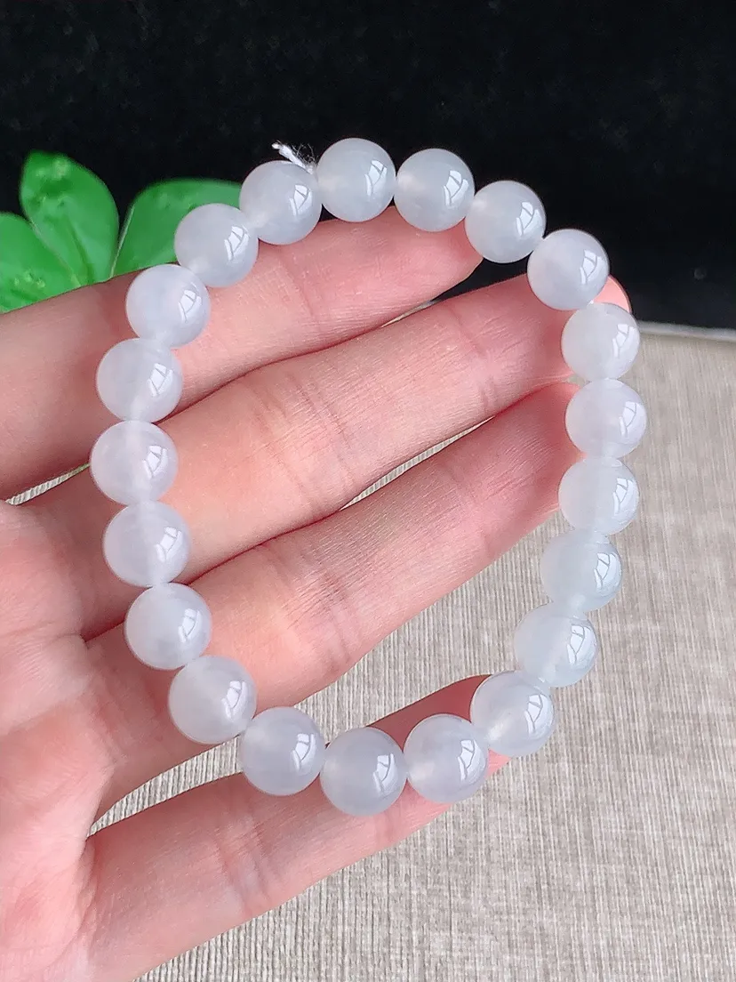 天然A货翡翠冰种白月光圆珠佛珠手串21颗 度高尺寸8.8mm 重量25.00g 0601