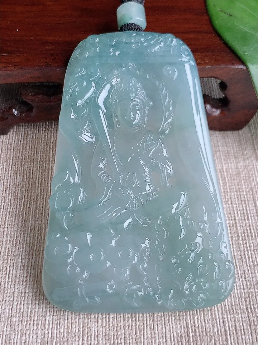 天然A货翡翠晴水文殊菩萨吊坠尺寸71×45×5.5m量44.79g 0601