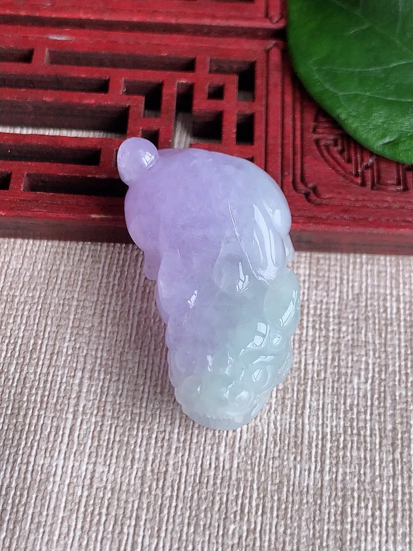天然A货翡翠紫罗兰招财貔貅吊坠 尺寸37.4×20.3×11.8m量18.55g 0601