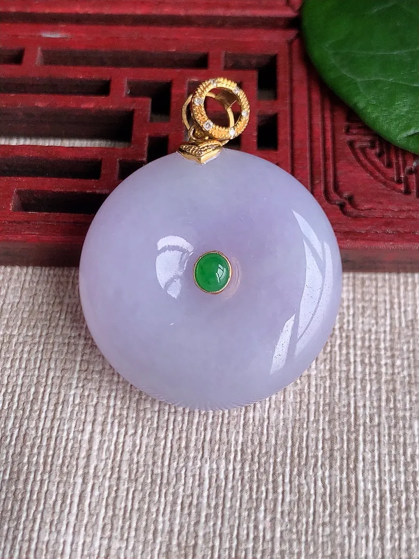 天然A货翡翠18K紫罗兰平安扣吊坠尺寸36×28×9.6m量17.18g 0601