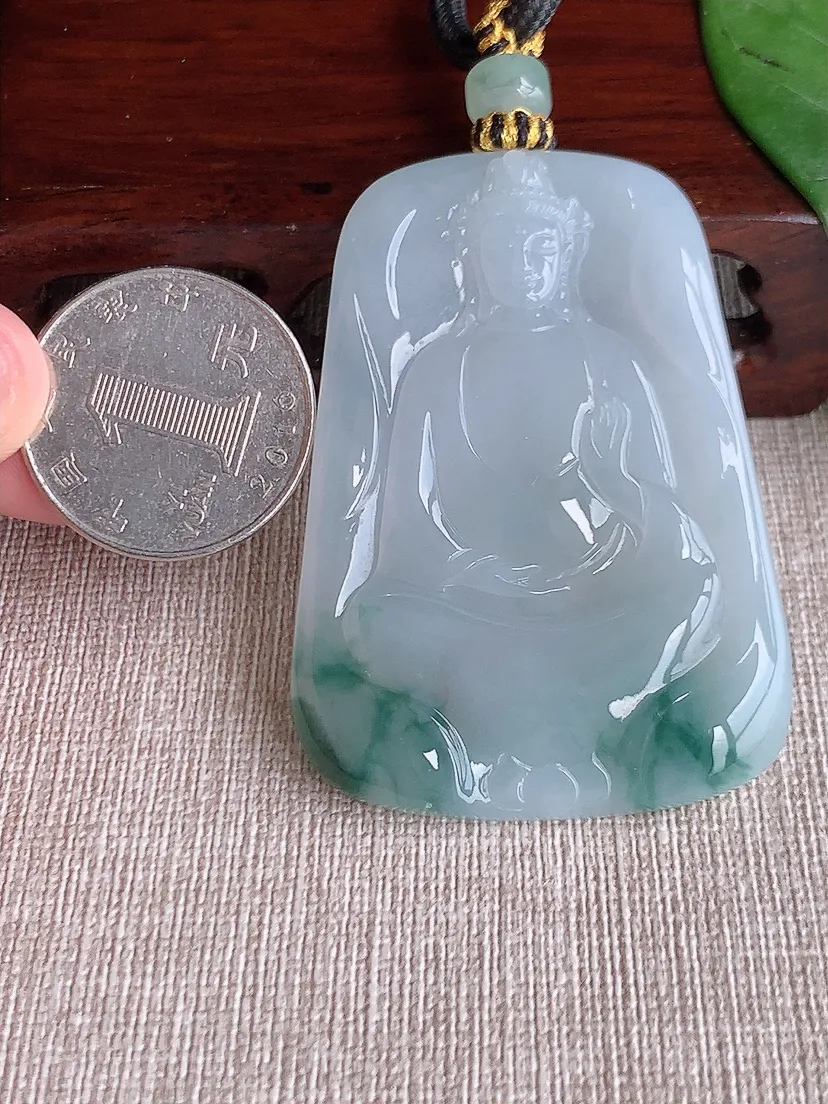天然A货翡翠飘花观音吊坠尺寸57.3×40.7×6m量36.67g 0601