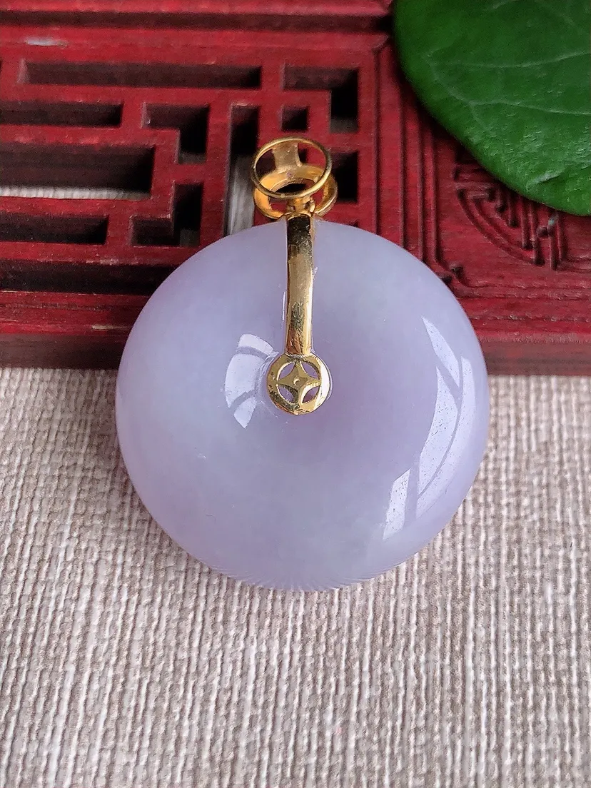 天然A货翡翠18K紫罗兰平安扣吊坠尺寸36×28×9.6m量17.18g 0601