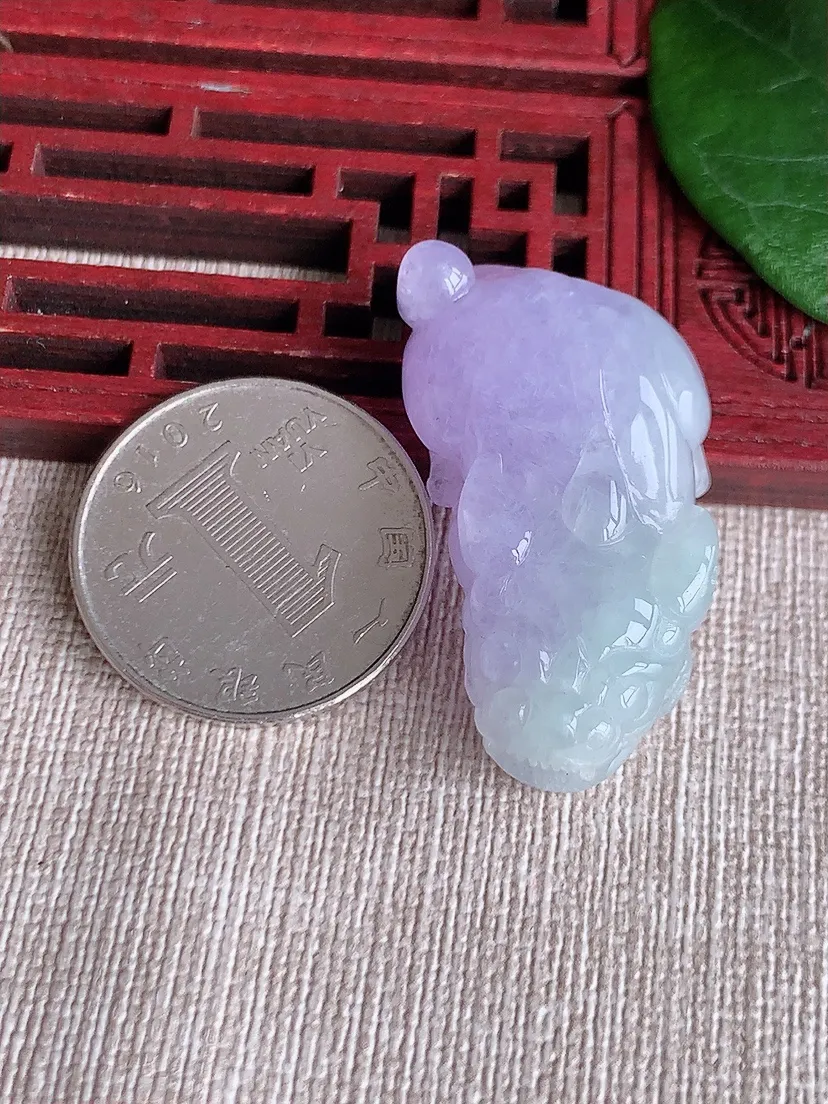天然A货翡翠紫罗兰招财貔貅吊坠 尺寸37.4×20.3×11.8m量18.55g 0601