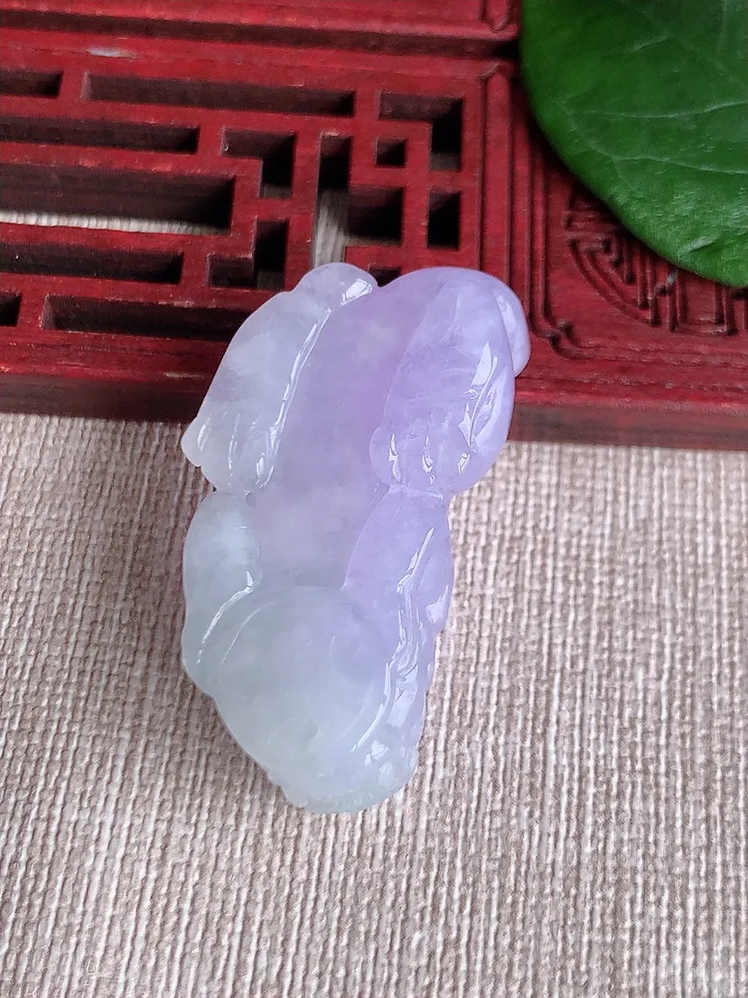 天然A货翡翠紫罗兰招财貔貅吊坠 尺寸37.4×20.3×11.8m量18.55g 0601