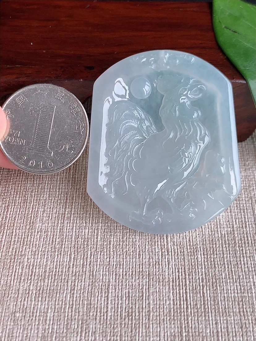 天然A货翡翠白月光生肖鸡吊坠尺寸50×41×5.2m量24.03g 0601