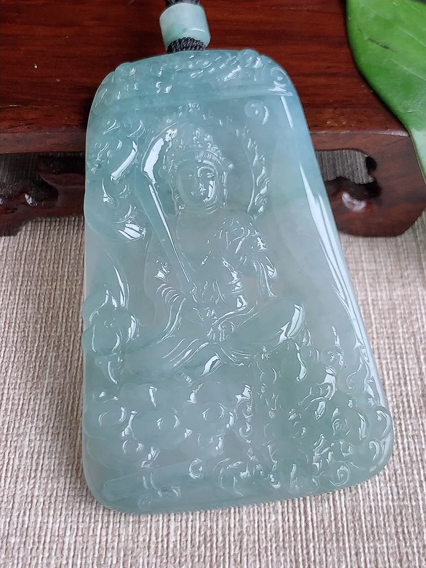 天然A货翡翠晴水文殊菩萨吊坠尺寸71×45×5.5m量44.79g 0601