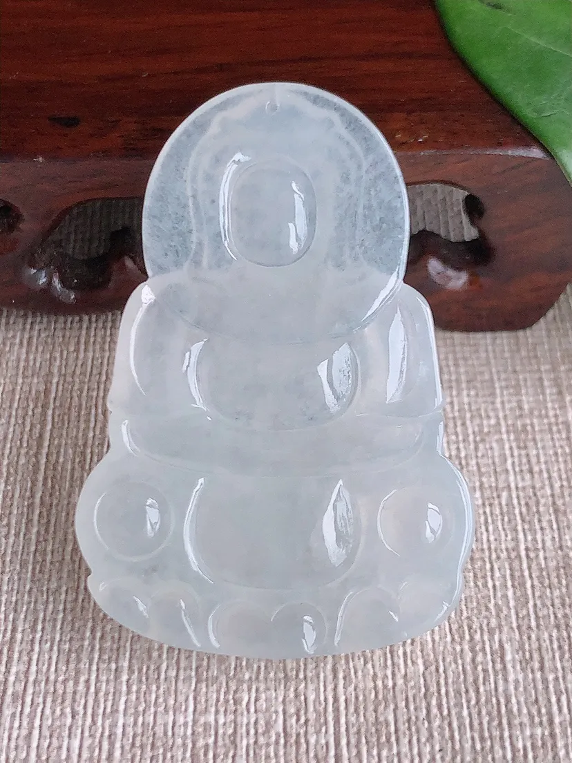 天然A货翡翠白月光正装观音吊坠尺寸50.2×34×5m量16.26g 0602