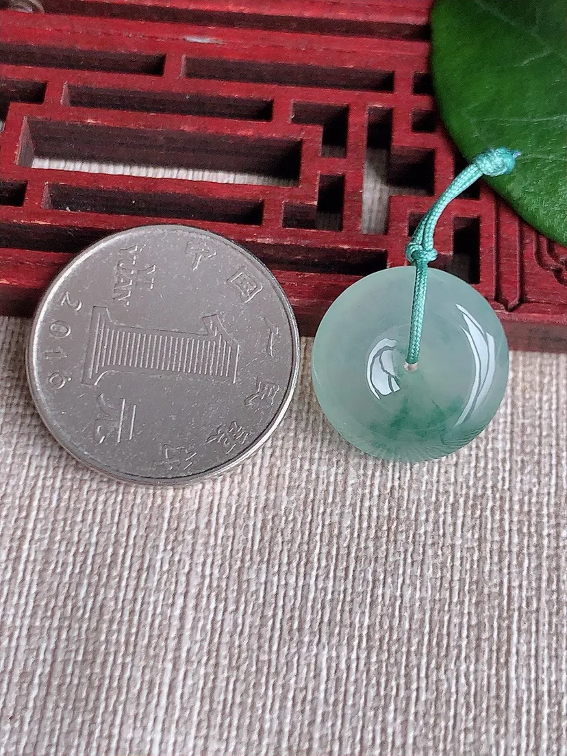 天然A货翡翠飘花平安扣吊坠尺寸17.7×6m量4.20g 0602