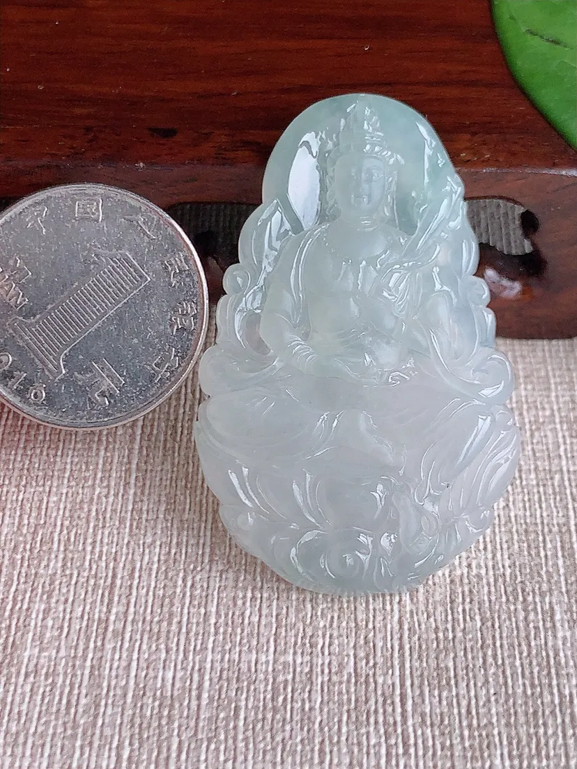 天然A货翡翠白月光虚空藏菩萨吊坠尺寸50.3×32×5.8m量17.10g 0602