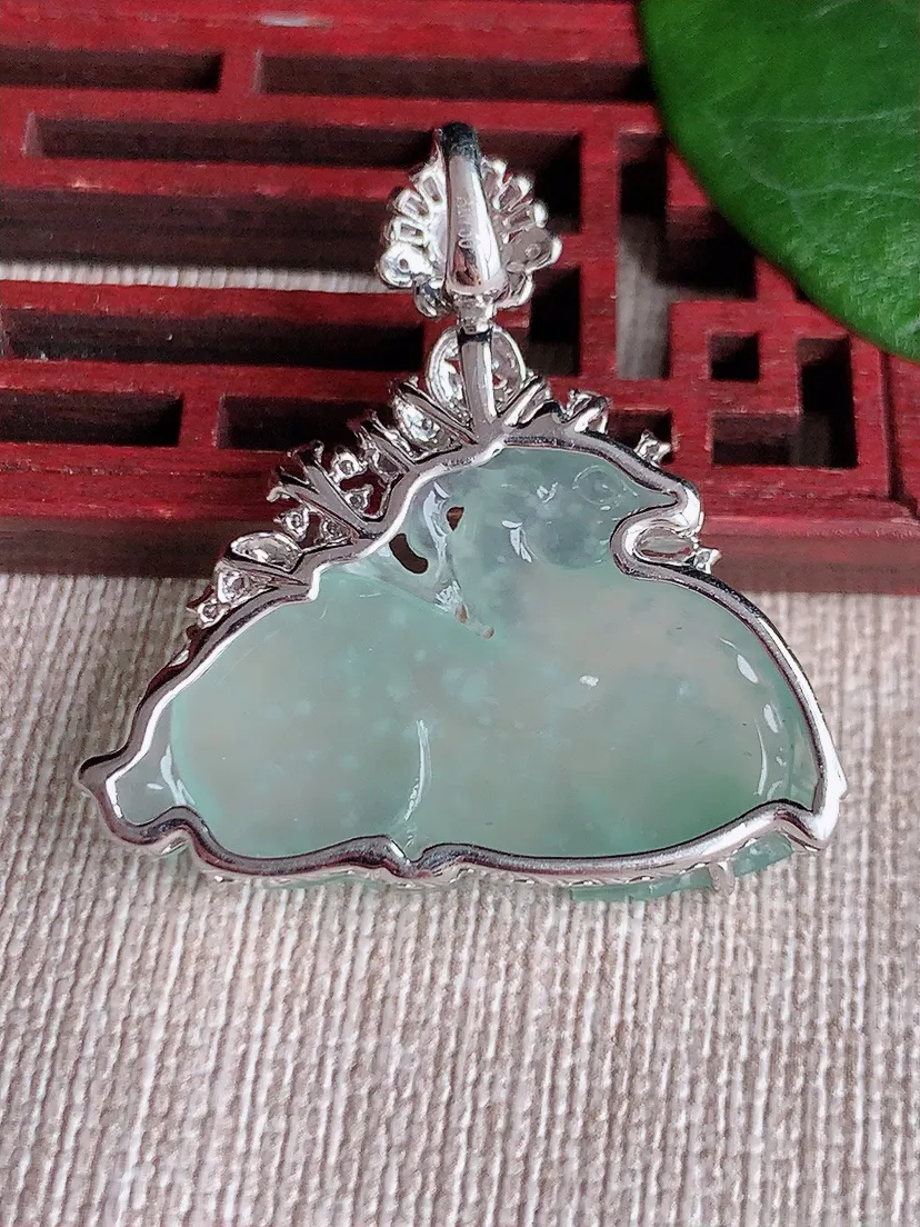 天然A货翡翠18K金伴晴水唐马吊坠尺寸34.6×21.5×34×6.5m量8.40g 0603