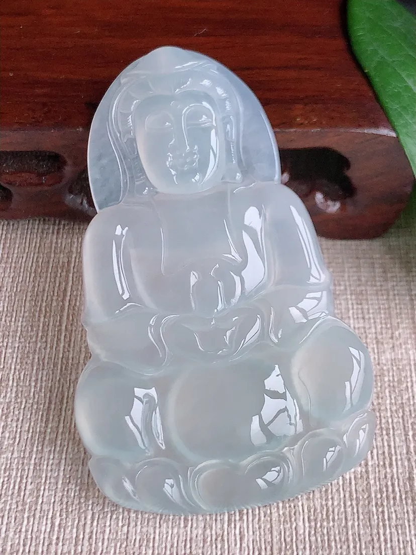 天然A货翡翠白月光大正装观音吊坠 尺寸68.5×42×6m量30.90g 0603