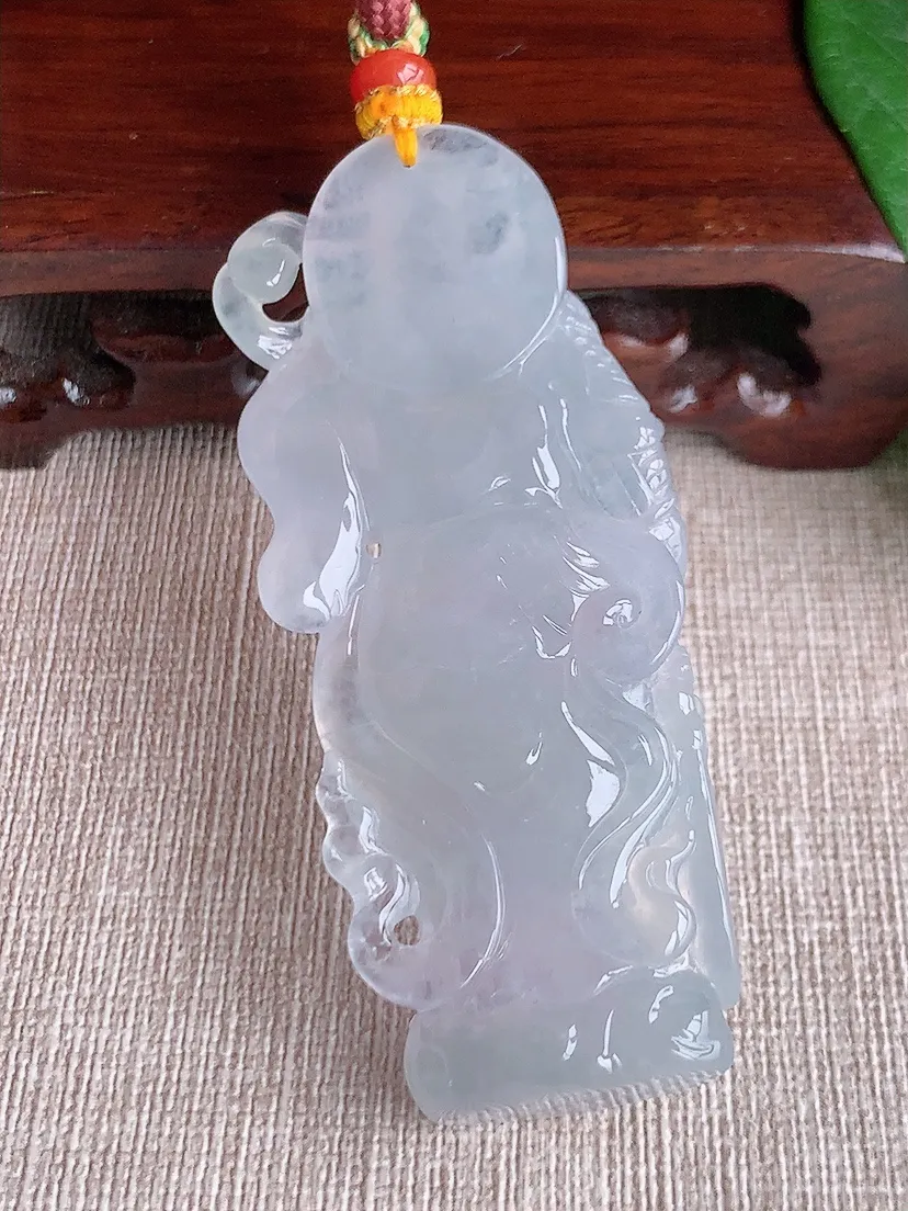 天然A货翡翠白月光关公吊坠尺寸67.3×28×11m量45.58g 0603