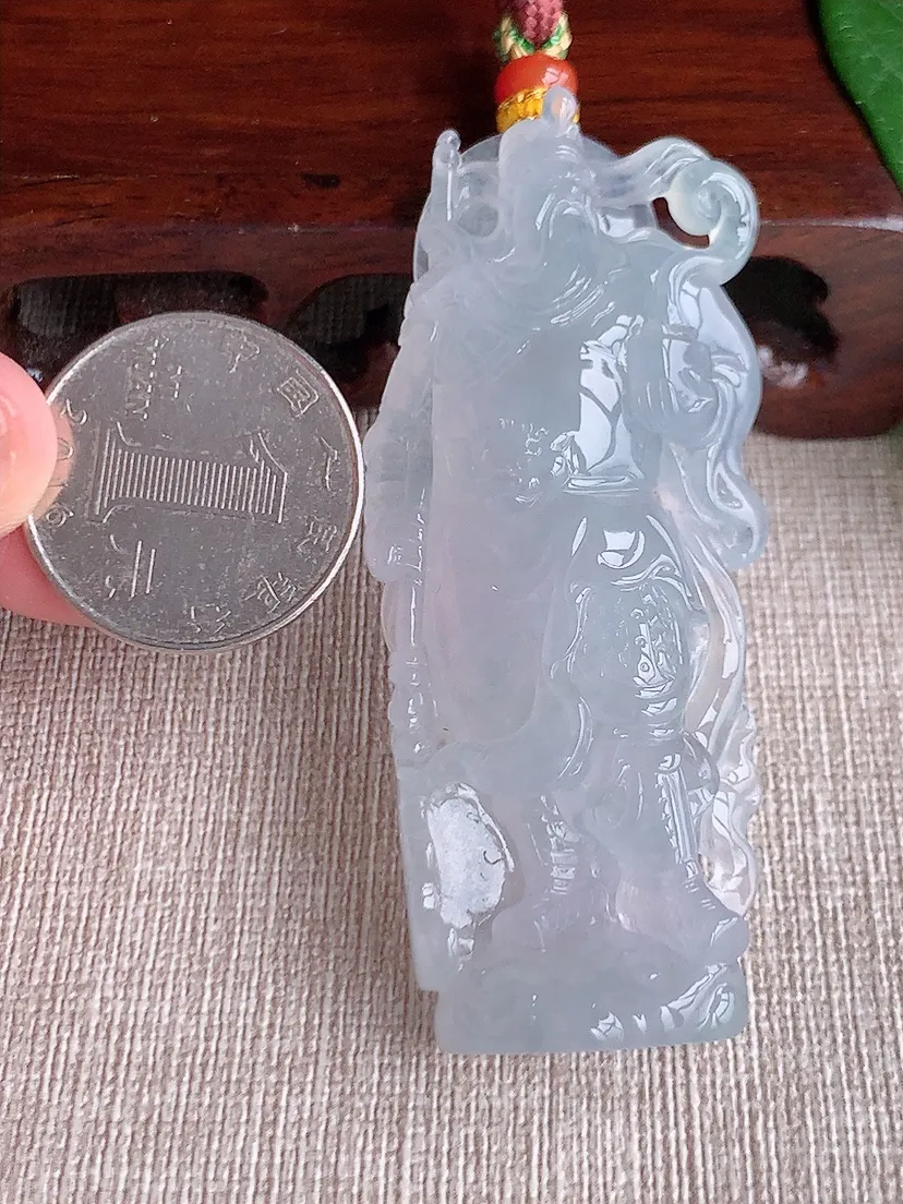 天然A货翡翠白月光关公吊坠尺寸67.3×28×11m量45.58g 0603