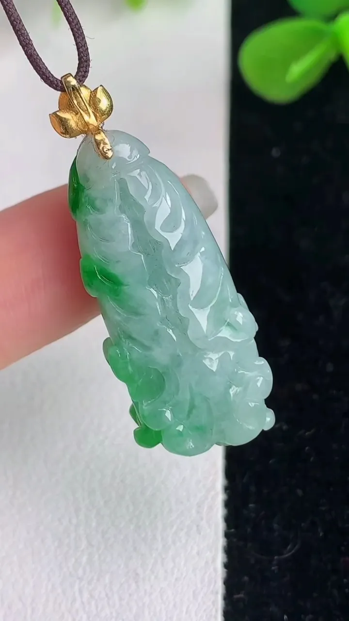 天然A货翡翠白菜吊坠，尺寸30-13-9.2，重量:5.57g
6月4日