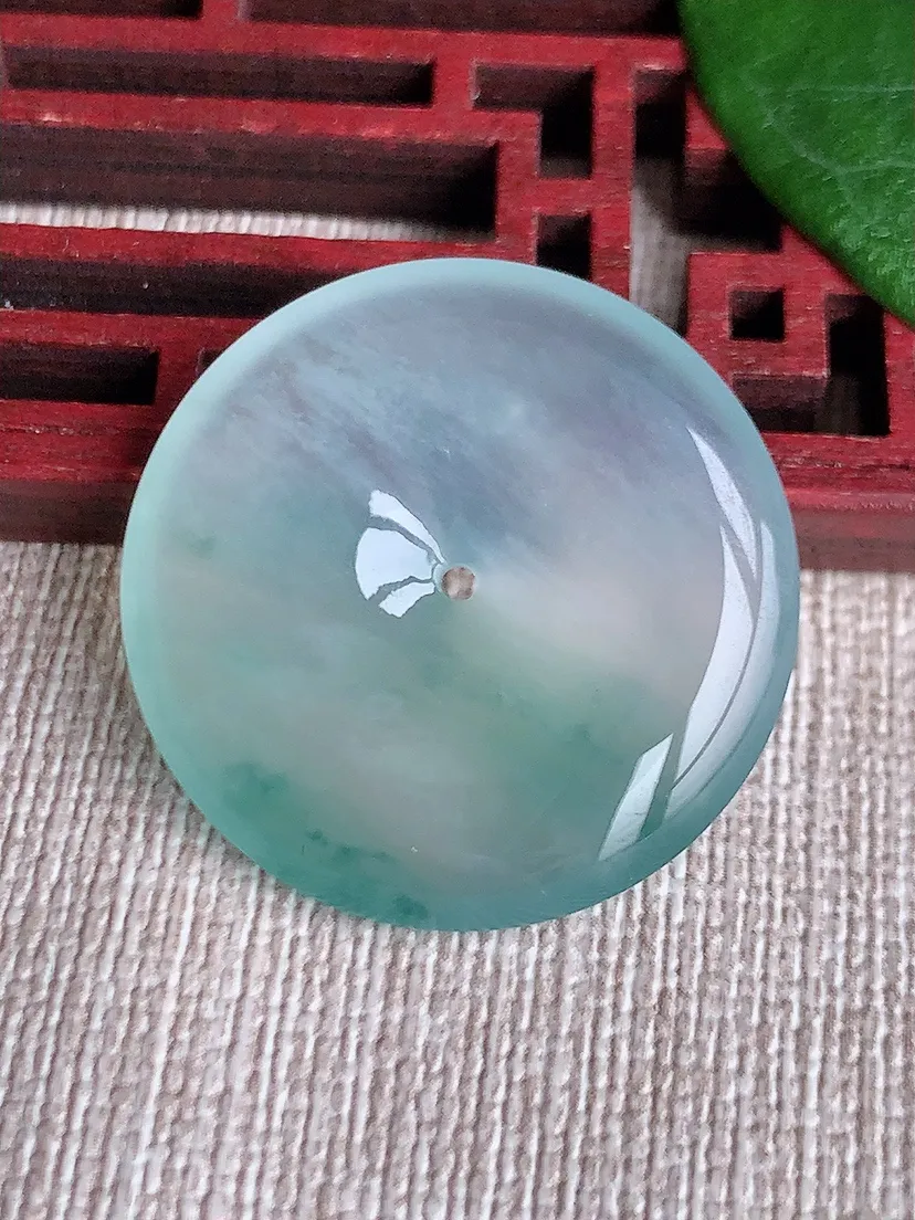 天然A货翡翠飘花平安扣吊坠尺寸28×5m量8.78g 0603