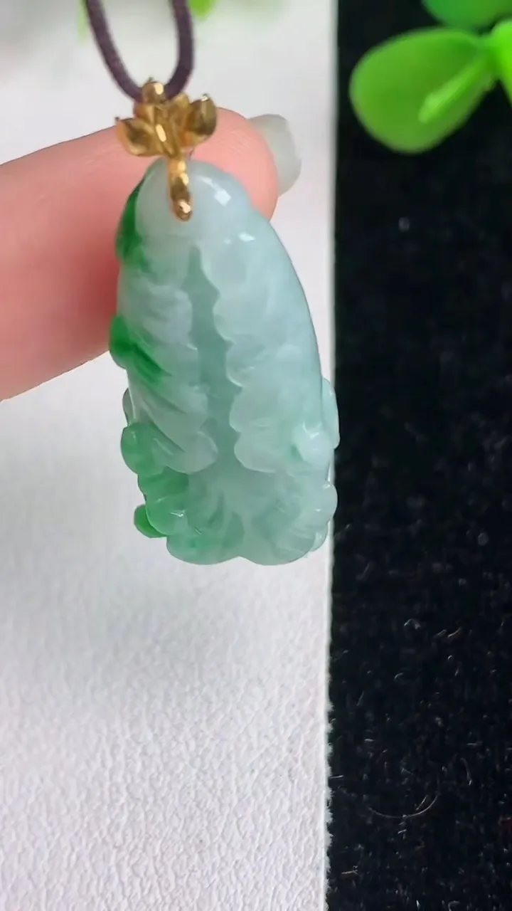 天然A货翡翠白菜吊坠，尺寸30-13-9.2，重量:5.57g
6月4日