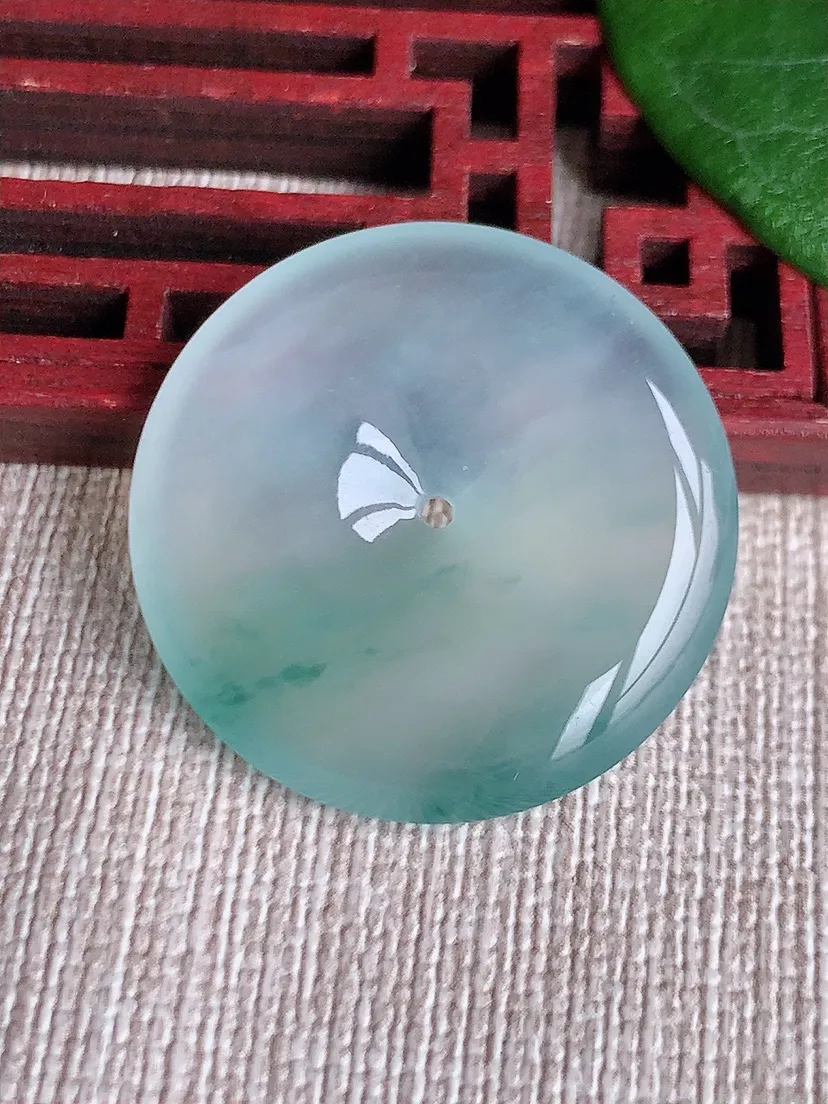 天然A货翡翠飘花平安扣吊坠尺寸28×5m量8.78g 0603