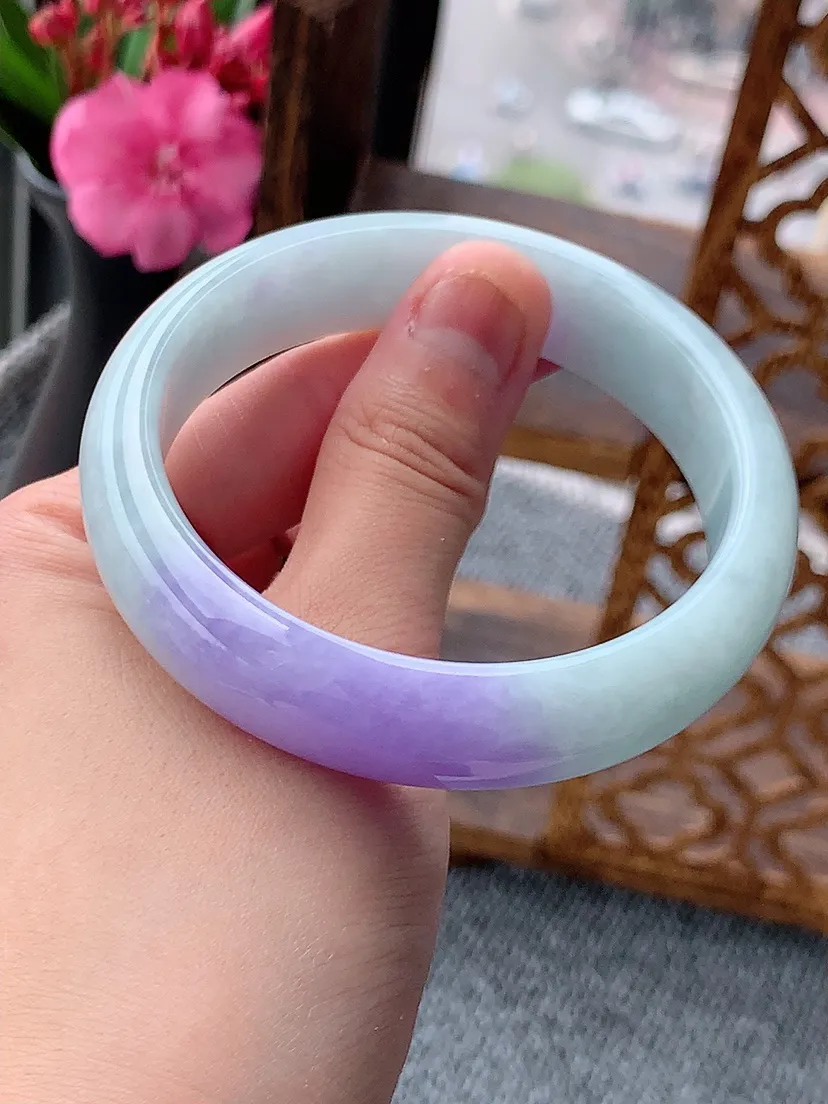 天然A货翡翠紫罗兰正装正圈手镯58-59圈口尺寸58×14.6×7.6mm 重量67.43g 0604