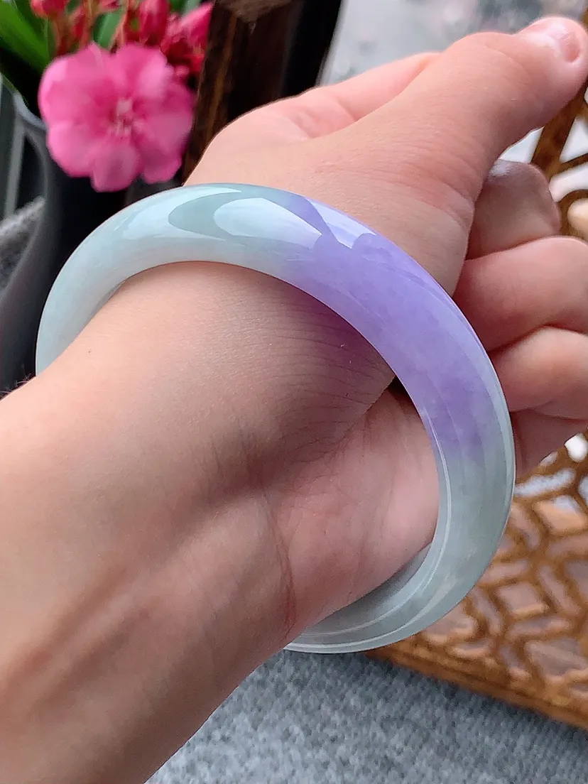 天然A货翡翠紫罗兰正装正圈手镯58-59圈口尺寸58×14.6×7.6mm 重量67.43g 0604