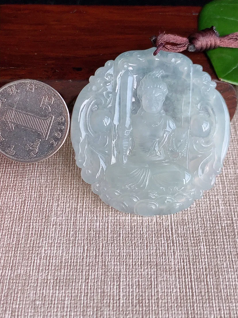 天然A货翡翠白月光不动明王吊坠尺寸50.2×47.4×4.8m量22.46g 0606
