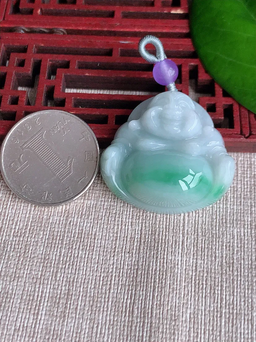 天然A货翡翠冰润飘绿佛公吊坠尺寸30×33.2×12m量19.00g 0606