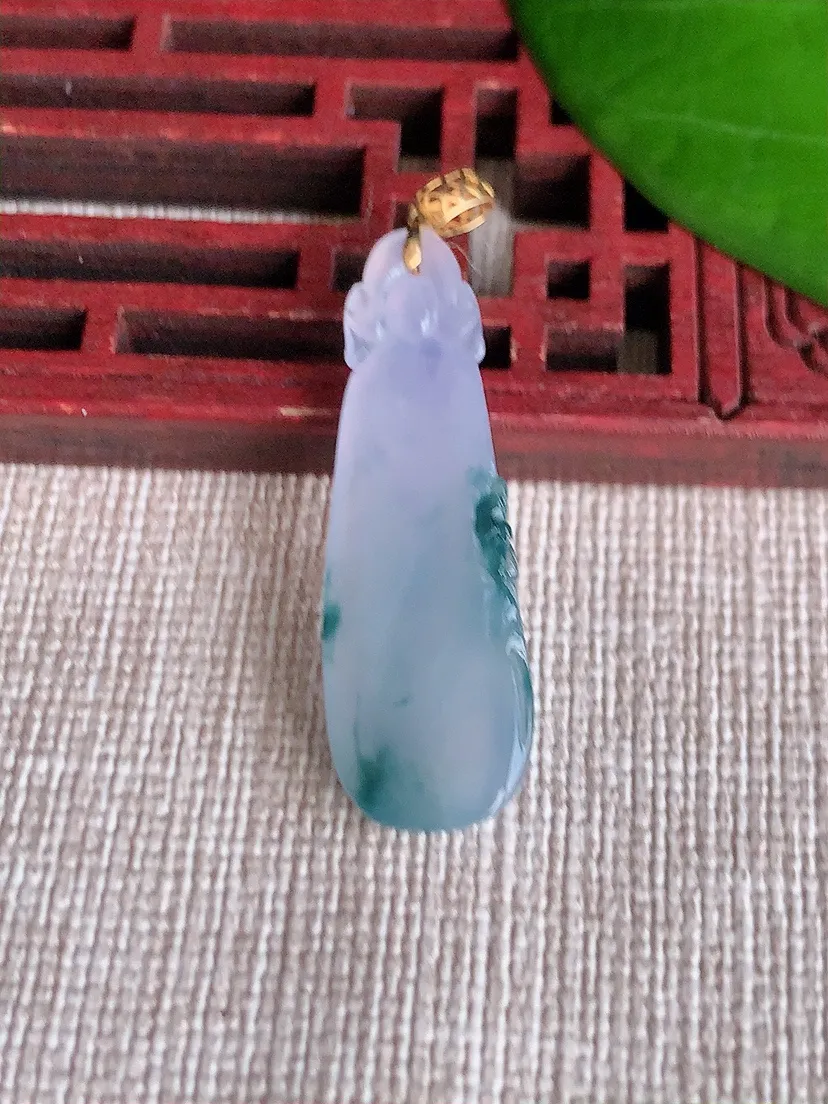 天然A货翡翠18K金扣头紫罗兰飘花福瓜吊坠尺寸32×10.2×4.2m量2.67g 0606
