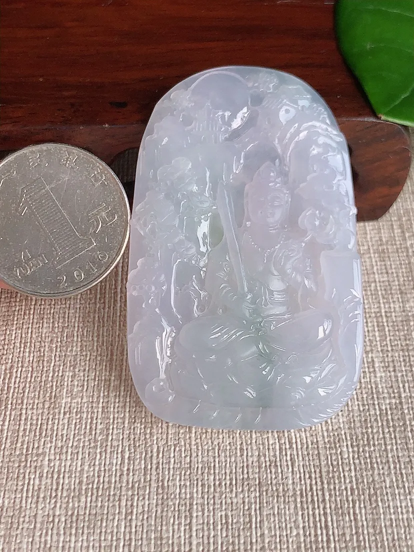 天然A货翡翠飘花虚空藏菩萨吊坠尺寸59.7×36.3×5.7m量27.03g 0606