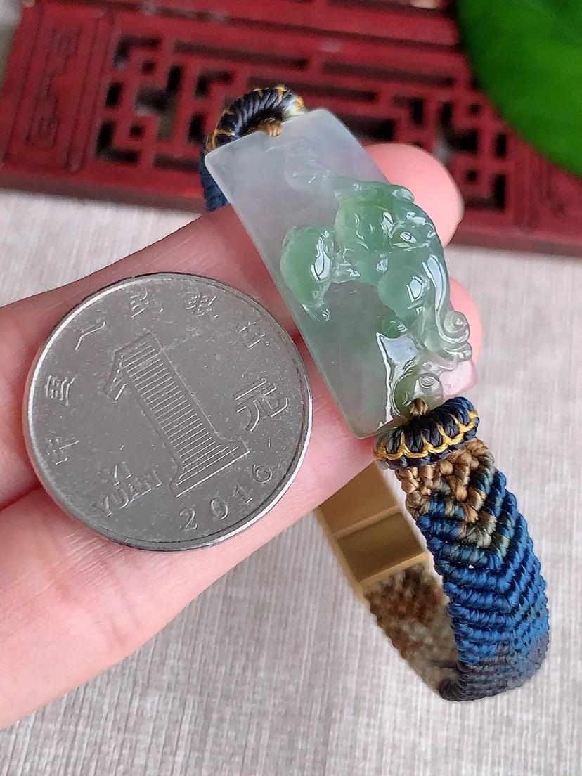 天然A货翡翠飘黄翡招财貔貅手牌尺寸30.4×14×10m量13.68g 0606