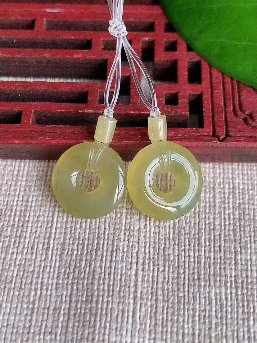 天然A货翡翠黄翡平安环吊坠一对尺寸13×2.7m量2.45g 0606