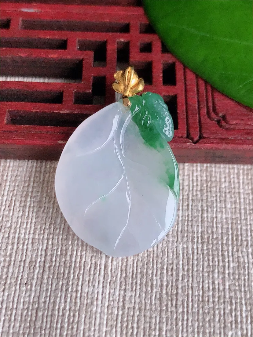 天然A货翡翠18K金扣头飘花一夜成名吊坠尺寸33.7×28.5×20.8×4.4m量4.84g 06