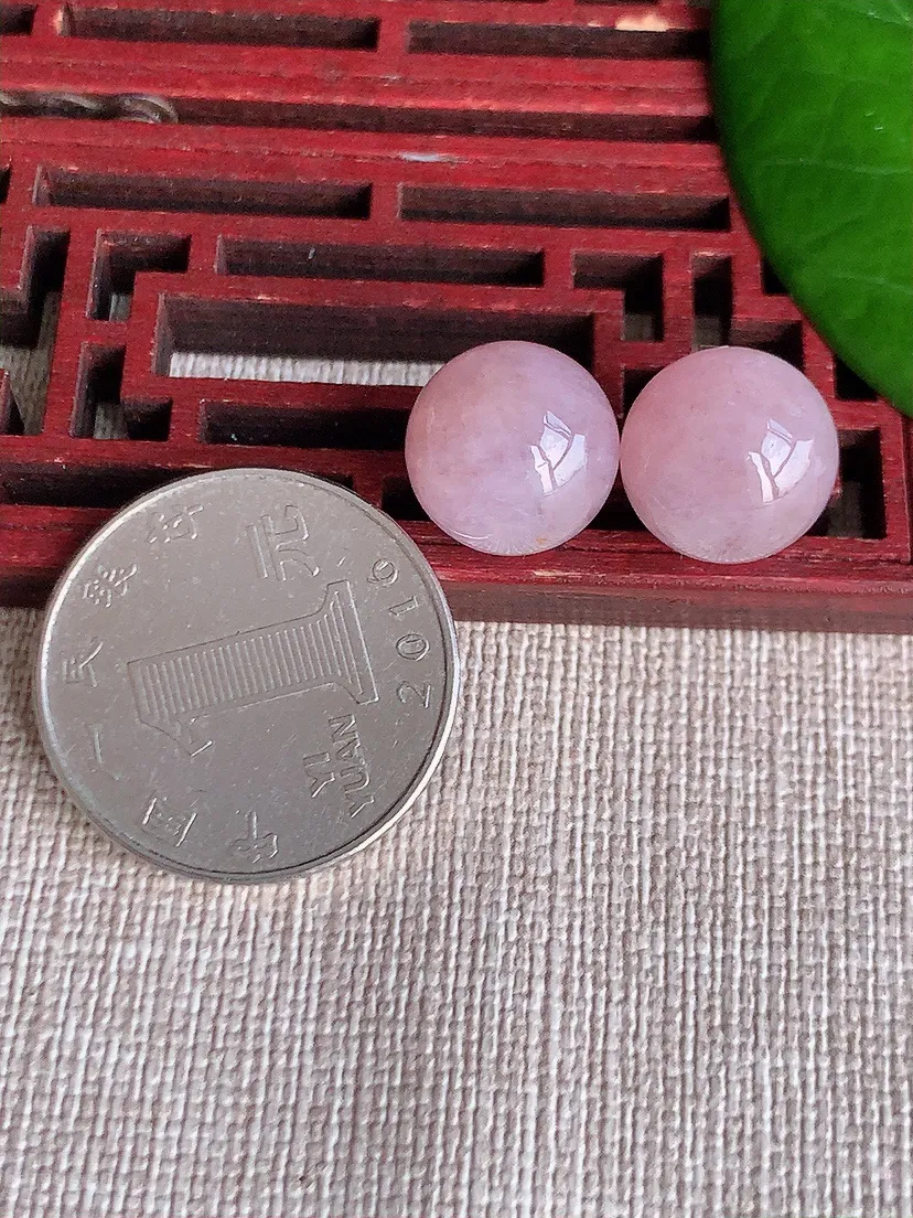 天然A货翡翠紫罗兰圆珠转运件一对尺寸12.2m量7.12g 0606