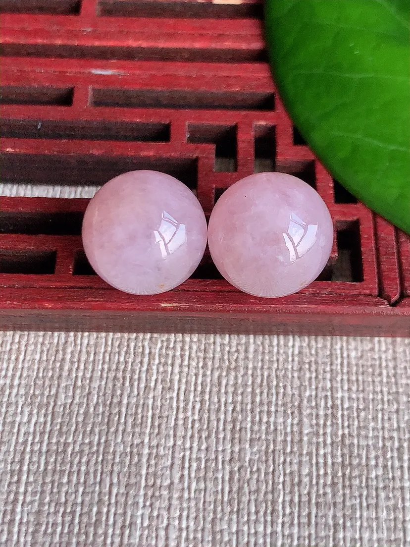 天然A货翡翠紫罗兰圆珠转运件一对尺寸12.2m量7.12g 0606