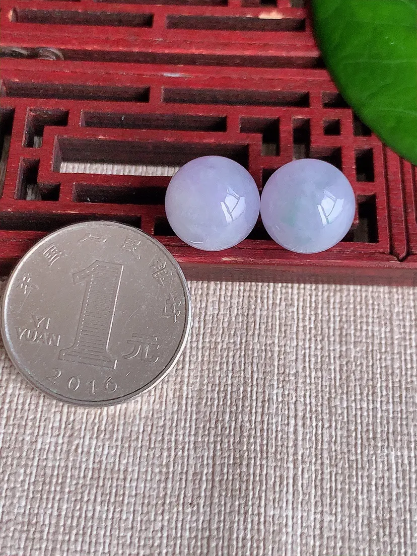 天然A货翡翠紫罗兰圆珠转运件一对尺寸12m量6.80g 0606