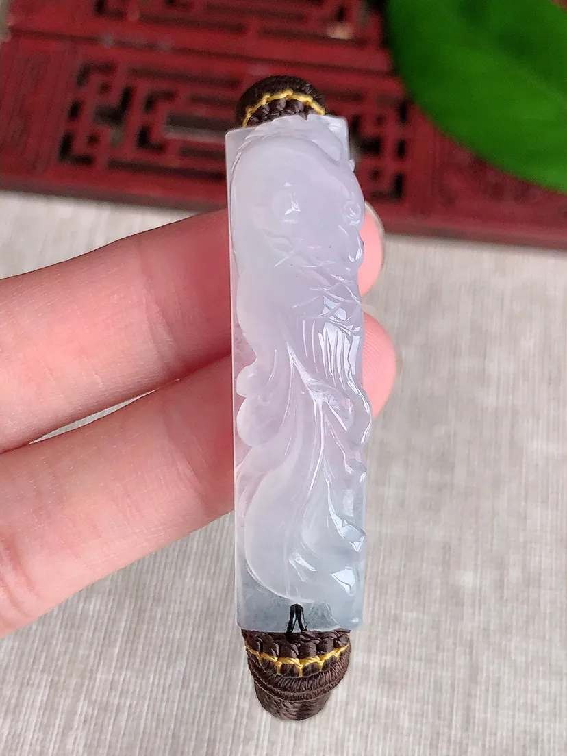 天然A货翡翠白月光凤凰手牌尺寸47.7×11.6×10m量23.67g 0606
