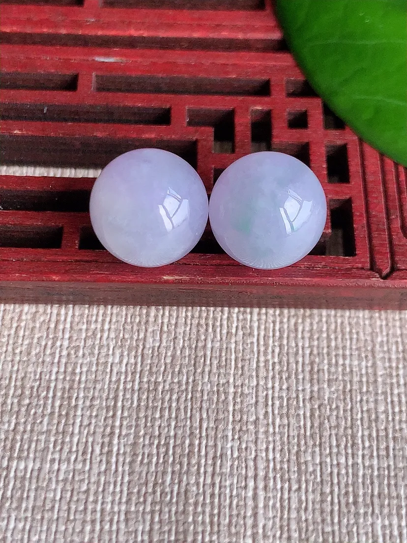 天然A货翡翠紫罗兰圆珠转运件一对尺寸12m量6.80g 0606
