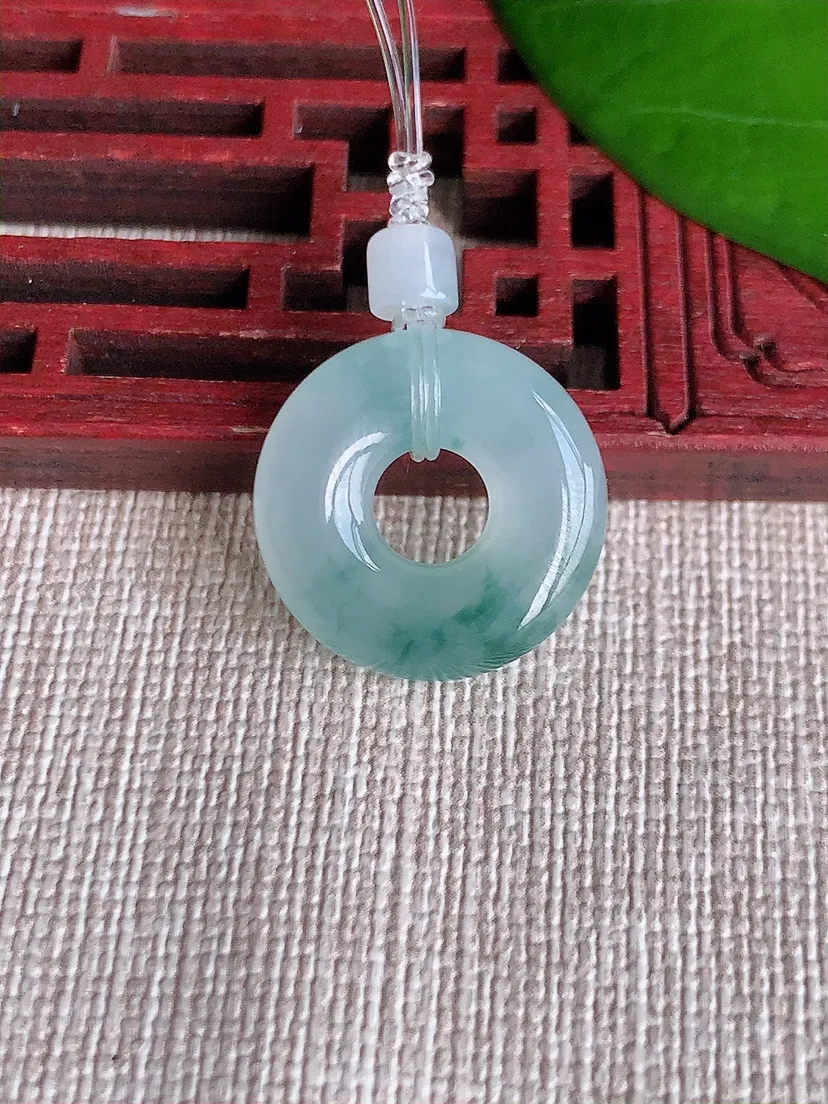 天然A货翡翠飘花平安环吊坠尺寸18.5×5m量3.92g 0606