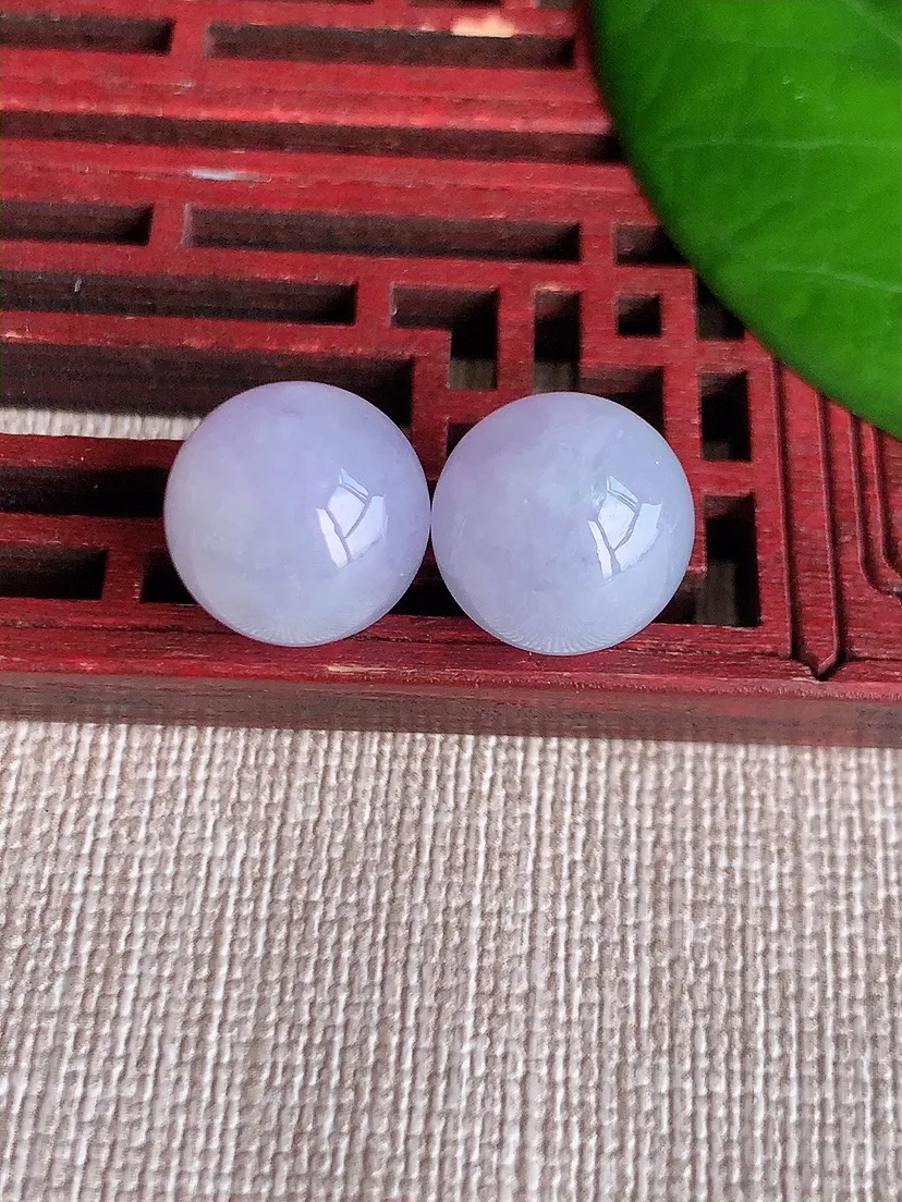 天然A货翡翠紫罗兰圆珠转运件一对尺寸12m量6.80g 0606