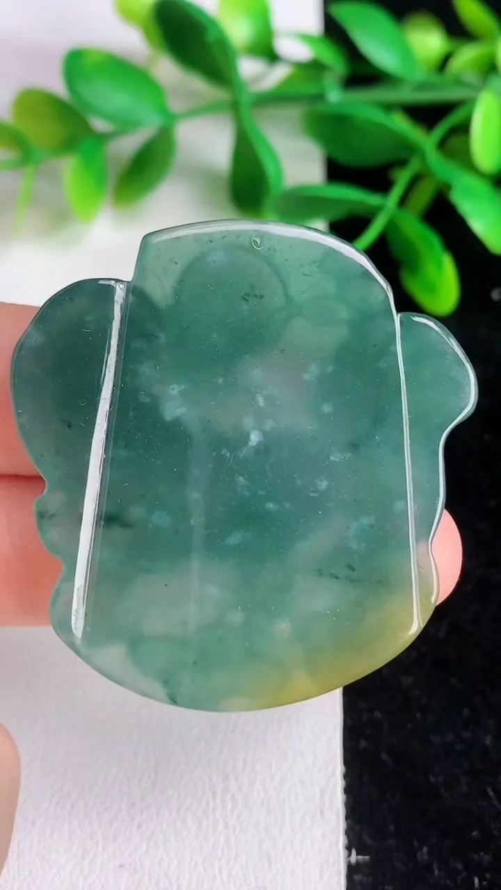 天然A货翡翠蓝水双彩大展宏图吊坠，尺寸 44.8-43-4.6，重: 16.55g
6月7日