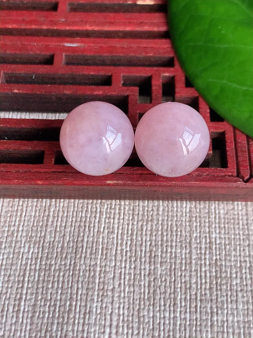 天然A货翡翠紫罗兰圆珠转运件一对尺寸12.2m量7.12g 0606