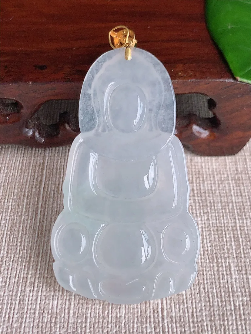 天然A货翡翠18K金扣头白月光正装观音吊坠尺寸52.7×30×5m量13.00g 0606