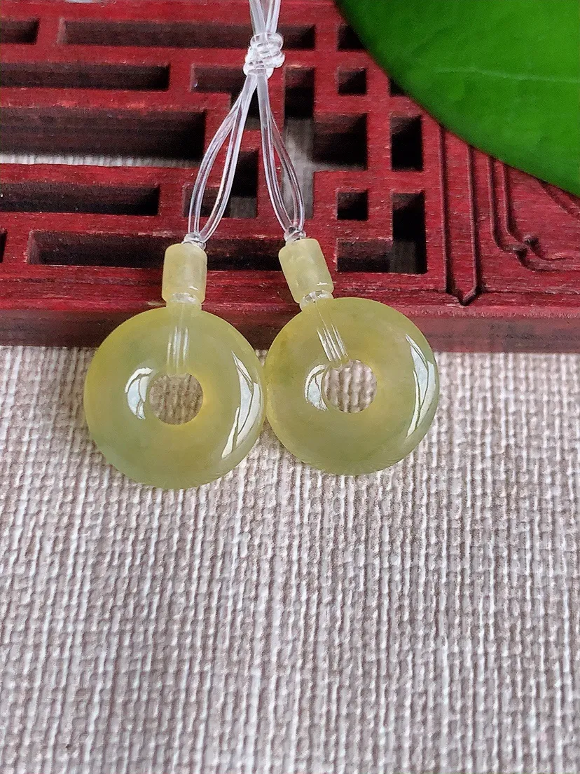 天然A货翡翠黄翡平安环吊坠一对尺寸13×2.7m量2.45g 0606