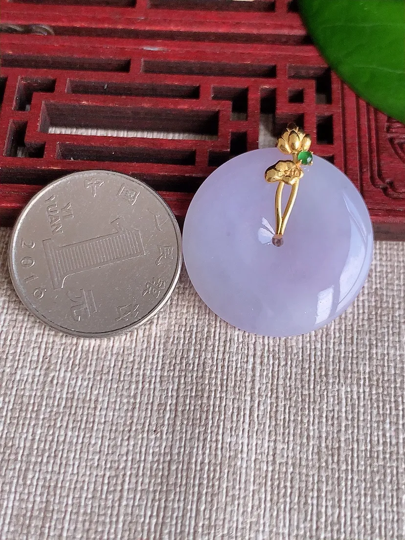 天然A货翡翠18K紫罗兰平安扣吊坠尺寸26.8×4.2m量7.23g 0606