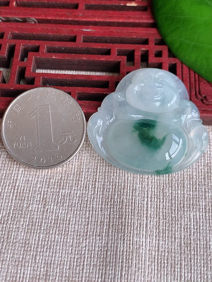 天然A货翡翠飘花佛公吊坠尺寸32.3×35.5×6.2m量11.28g 0608