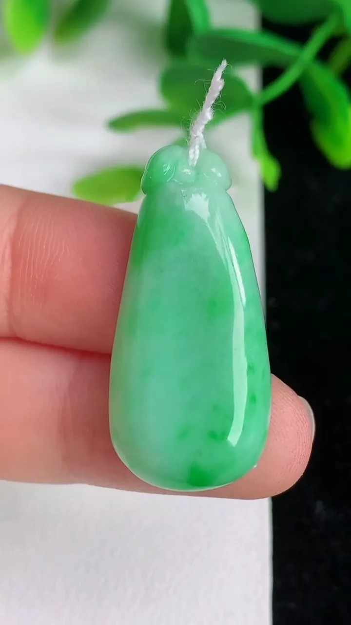 天然A货翡翠福瓜吊坠 ，尺寸31.8-15-5.2，重量:5.78g
6月8日