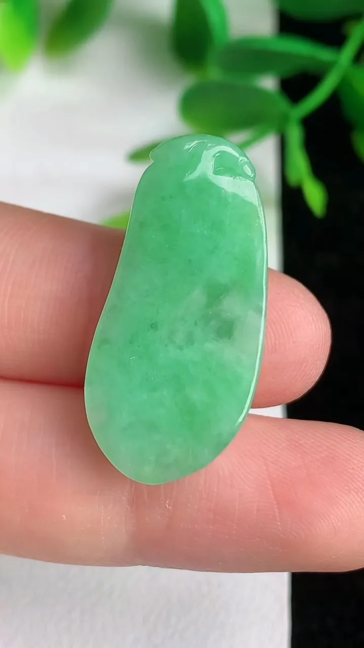 天然A货翡翠福瓜吊坠，尺寸29-13.8-5.8，重量:4.85g
6月8日