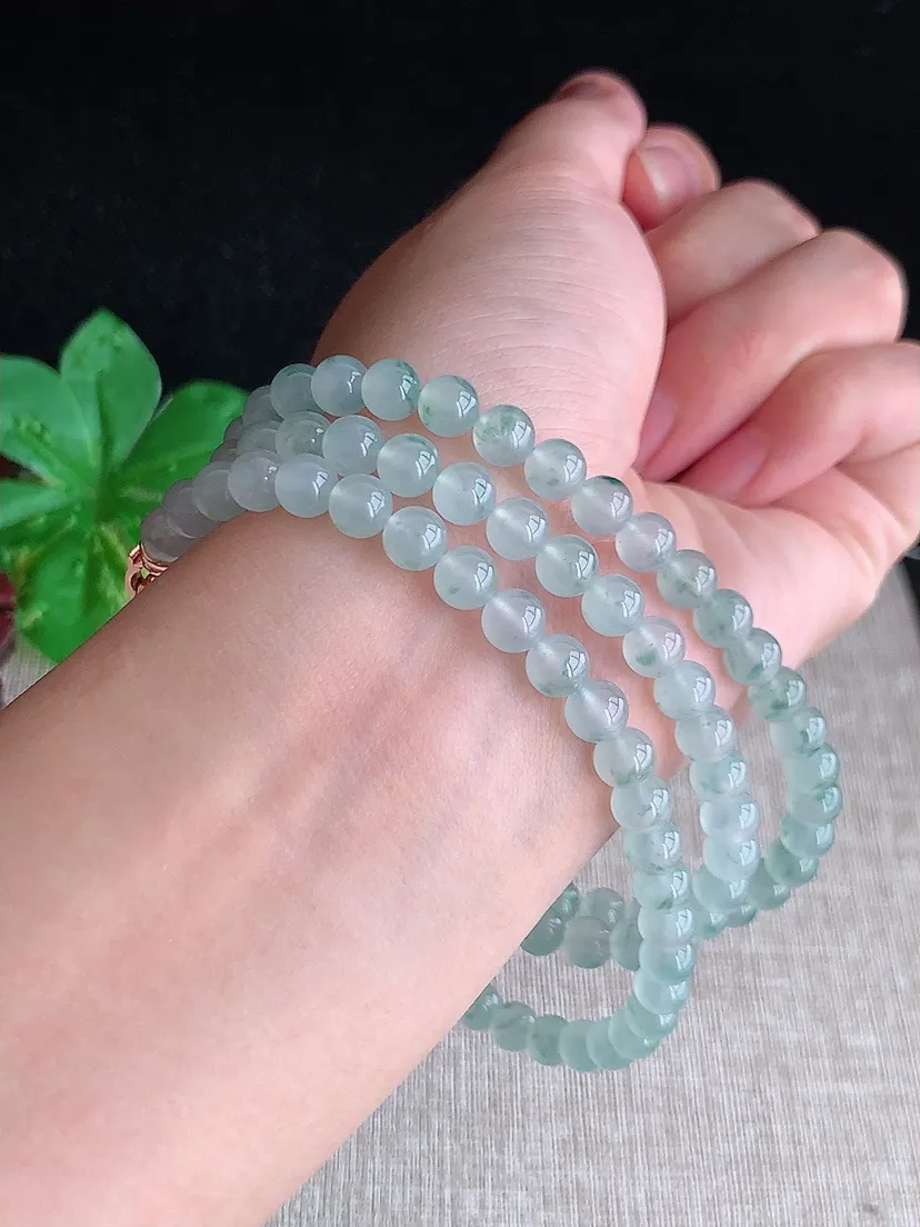 天然A货翡翠冰种飘花圆珠项链毛衣链108颗 度高尺寸5.7mm 重量43.77g 0606