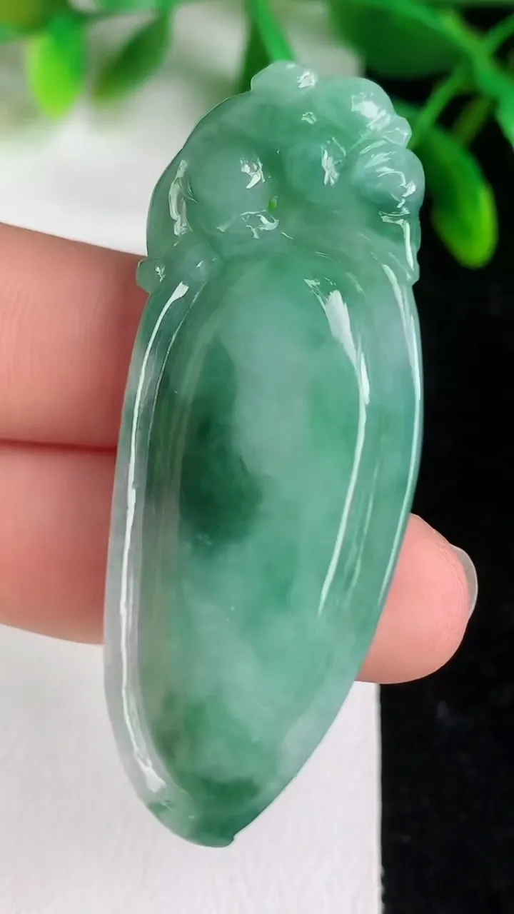 天然A货翡翠福瓜吊坠 ，尺寸53.5-19.4-7.3，重量:15.10g
6月8日