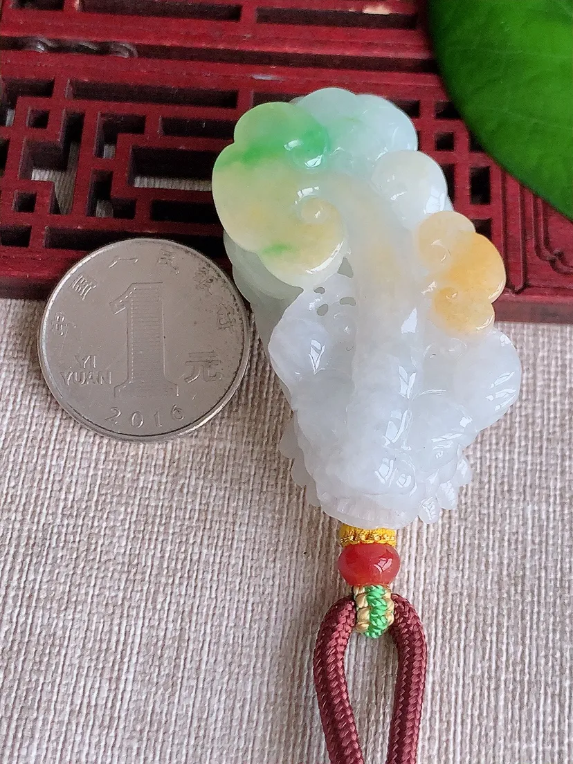 天然A货翡翠冰润黄加绿双彩招财貔貅吊坠尺寸52×27×19.7m量63.54g 0608