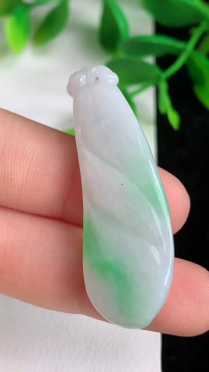 天然A货翡翠福豆吊坠，尺寸44-14.8-8.8，重量:9.33g
6月8日