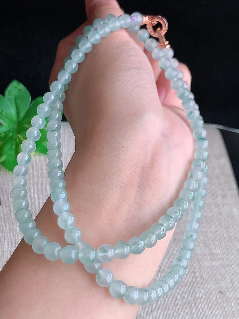 天然A货翡翠冰种飘花圆珠项链毛衣链108颗 度高尺寸5.7mm 重量43.77g 0606